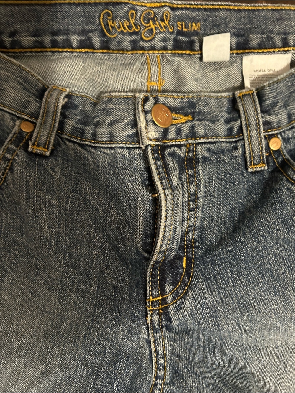 Cruel Girl Slim Medium Blue Denim Jeans with Contrast Stitching